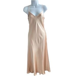 ZARA Long Satin Maxi Dress Open Back Spaghetti Strap Champagne Color Size S, XS
